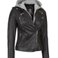X Small Women Convertible Hood Leather Jacket - skyjackerz