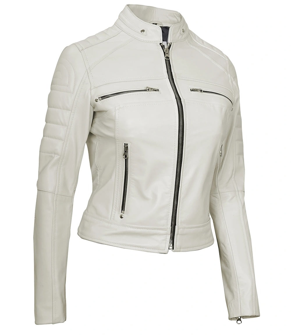 X Small Women Off White Racer Jacket - skyjackerz