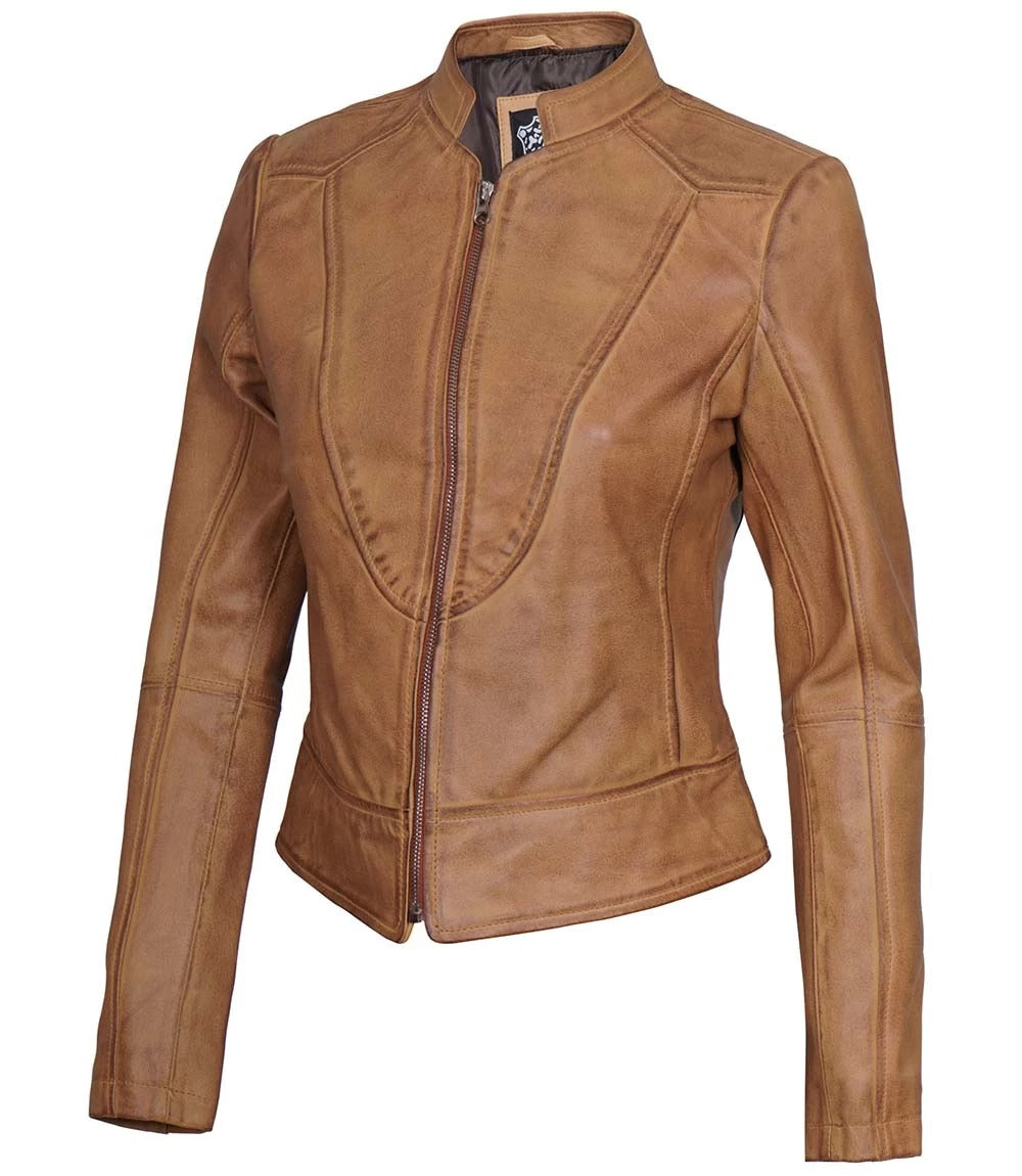 X Small Women Camel Racer Jacket - skyjackerz