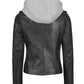 X Small Women Convertible Hood Leather Jacket - skyjackerz