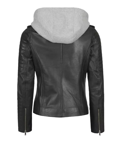 X Small Women Convertible Hood Leather Jacket - skyjackerz