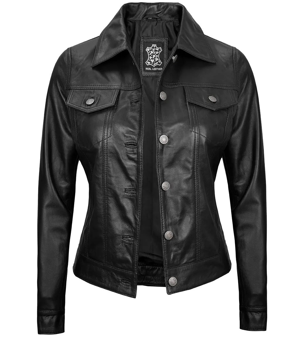 Women Black Trucker Jacket