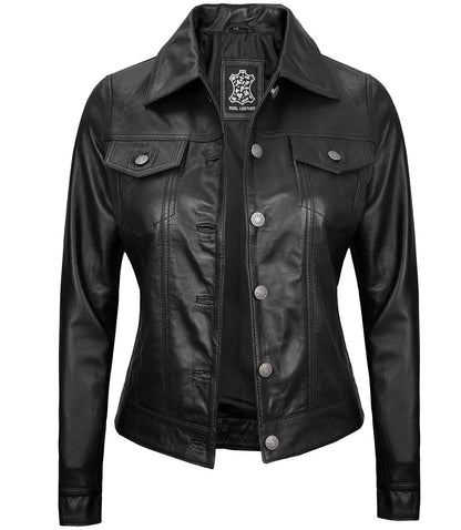 X Small Women Black Trucker Jacket - skyjackerz