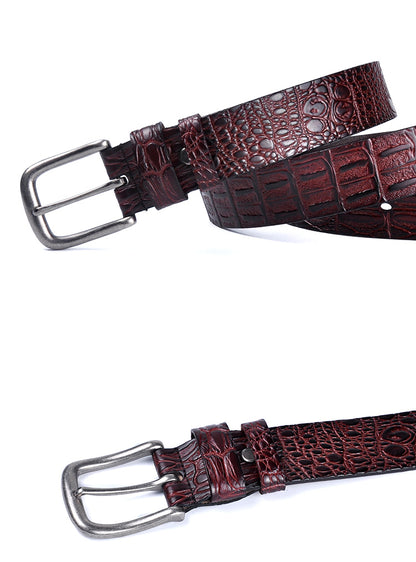Black / 95 cm Men's Designer Belt with Crocodile Pattern - skyjackerz