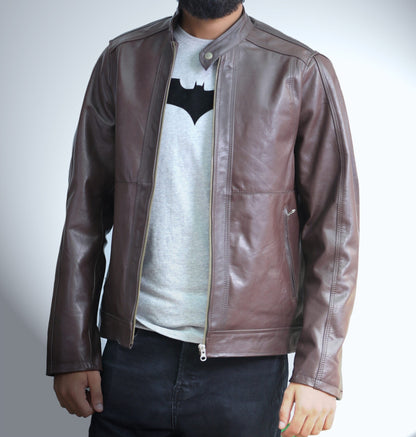 Medium Triple Stitched Dark Brown Leather Jacket For Men - skyjackerz