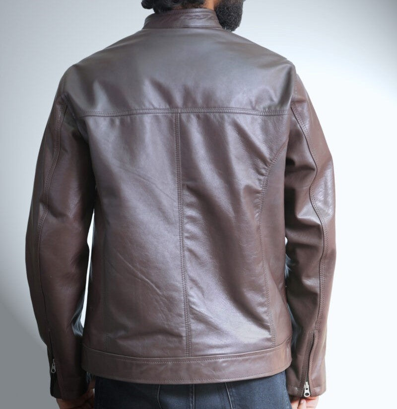 Triple Stitched Dark Brown Leather Jacket For Men - skyjackerz