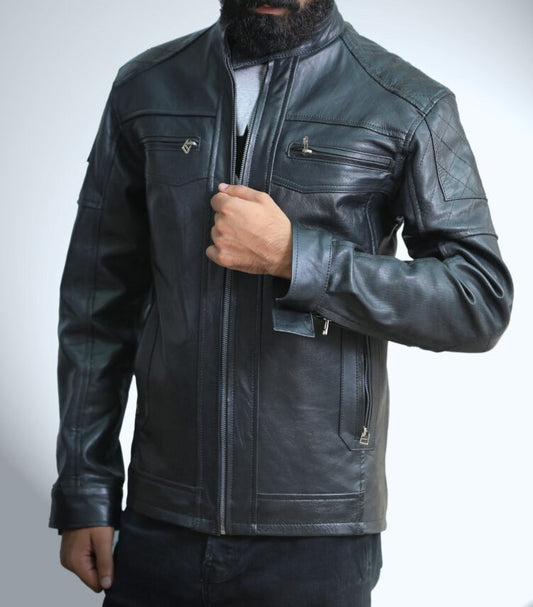 Medium Biker Black Leather Jacket For Men - skyjackerz