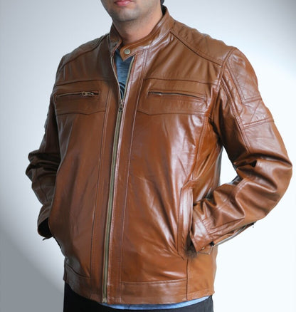 Biker Light Brown Leather Jacket For Men - skyjackerz
