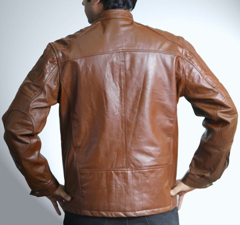 Biker Light Brown Leather Jacket For Men - skyjackerz