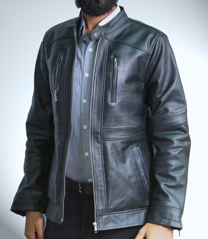 Medium Casual Black Leather Jacket For Men - skyjackerz