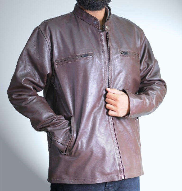 Plain Dark Brown Leather Jacket For Men - skyjackerz