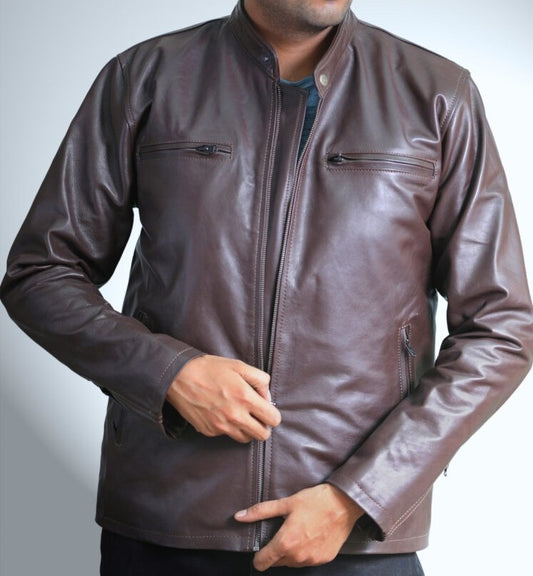 Plain Dark Brown Leather Jacket For Men - skyjackerz