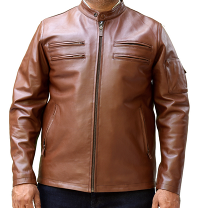 Medium Casual Brown Leather Jacket For Men - skyjackerz