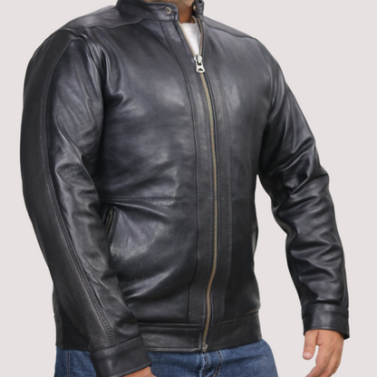 Medium Triple Stitched Connor Black Leather Jacket For Men - skyjackerz