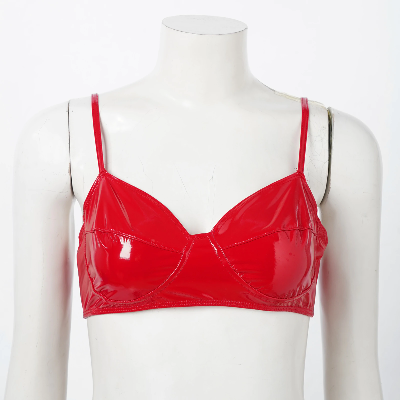 Red online leather bralette