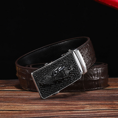 6 / 105 cm Men's Crocodile Head Genuine Leather Belt - skyjackerz