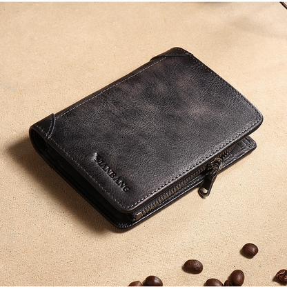 Black Anti-Scam Zipper Leather Wallet - skyjackerz