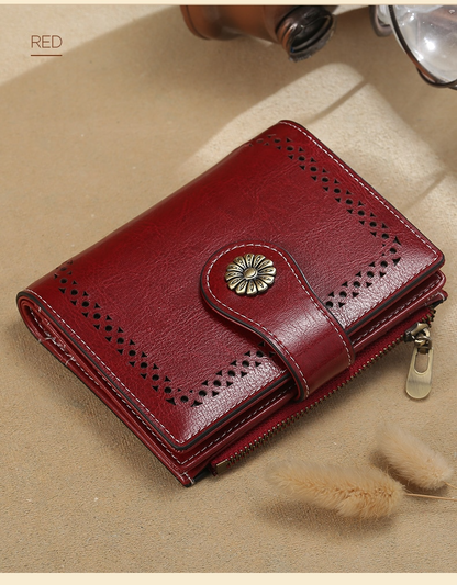 Red Men's Anti-Scam Zipper Leather Wallet - skyjackerz