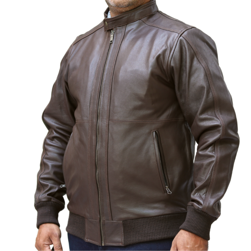 Medium Plain Dark Brown Leather Biker Jacket For Men - skyjackerz