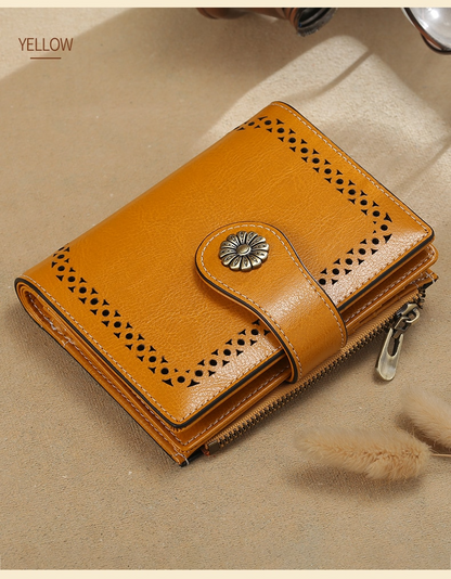 Yellow Men's Anti-Scam Zipper Leather Wallet - skyjackerz