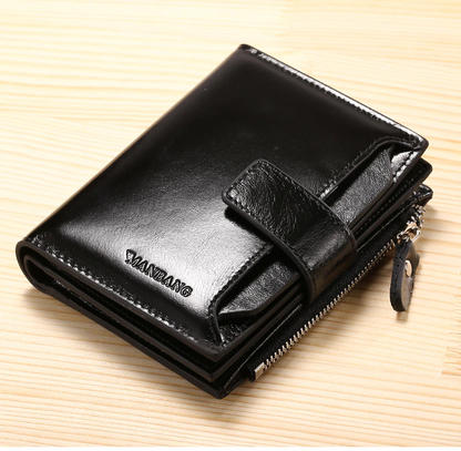 Black Men's Zipper Anti-Scam Leather Wallet - skyjackerz