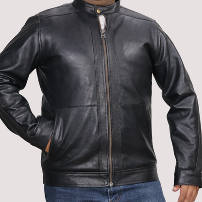 Medium Triple Stitched Connor Black Leather Jacket For Men - skyjackerz