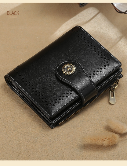 Black Men's Anti-Scam Zipper Leather Wallet - skyjackerz