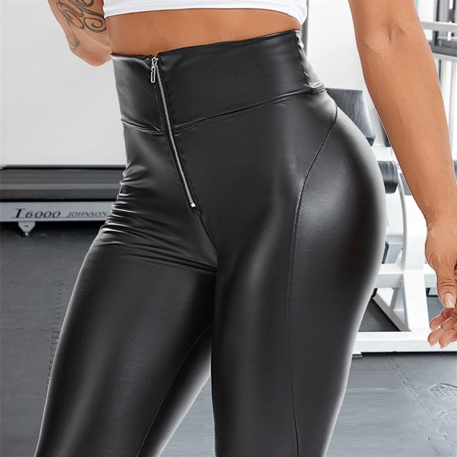 Black / S Women's Sexy Leather Zipper Pants - skyjackerz