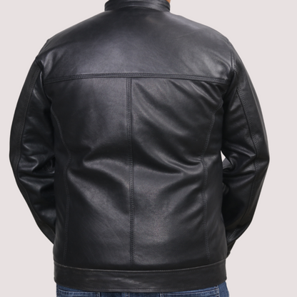 Medium Triple Stitched Connor Black Leather Jacket For Men - skyjackerz