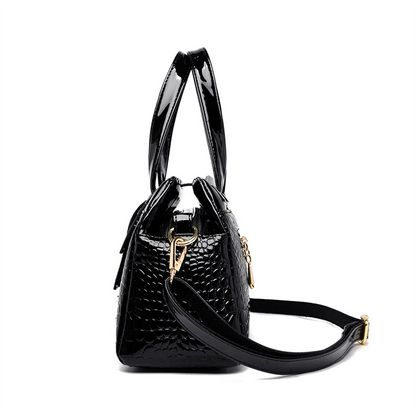 Black Women's Crocodile Leather Shoulder Bag - Leather Handbag - skyjackerz