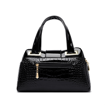 Black Women's Crocodile Leather Shoulder Bag - Leather Handbag - skyjackerz