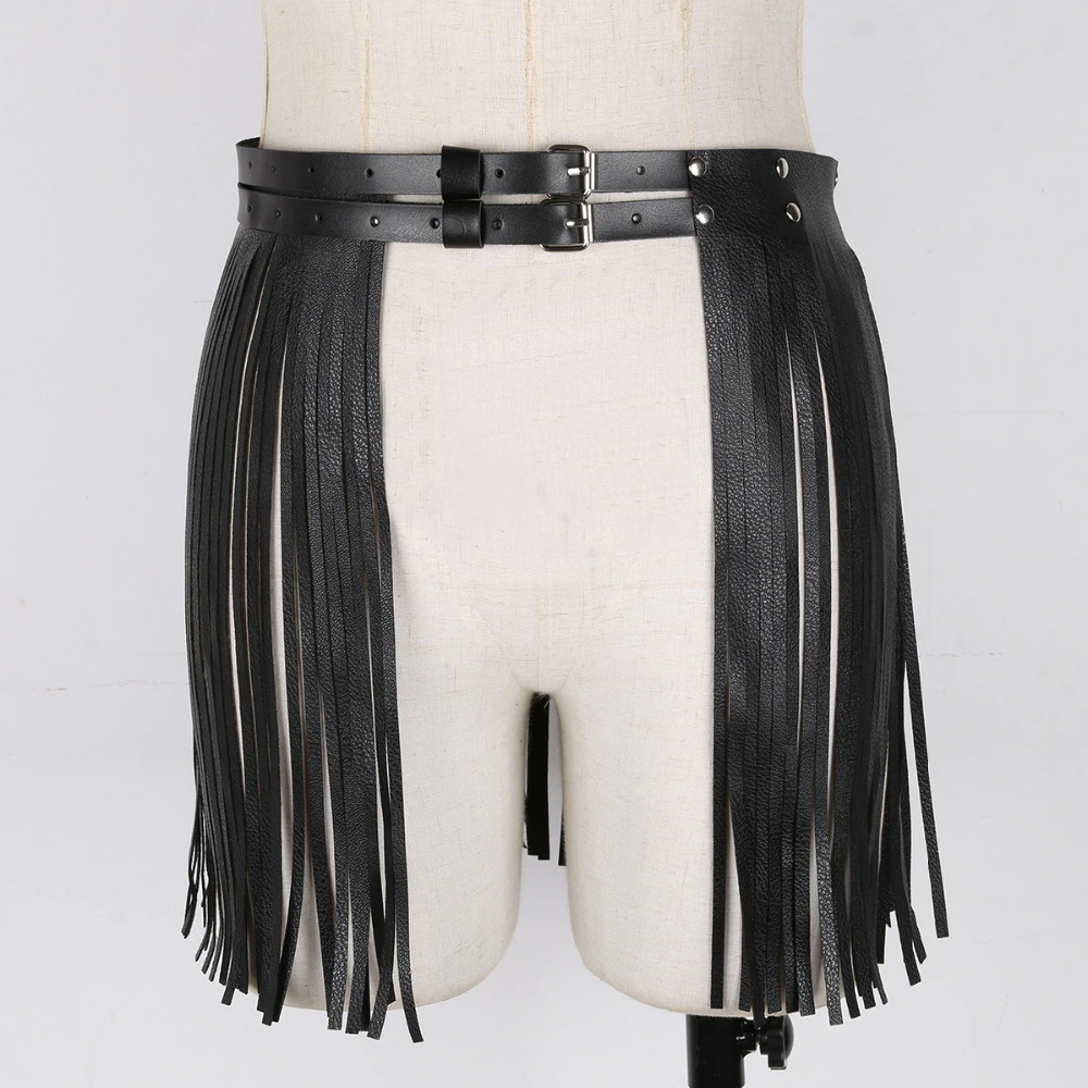 Black Women's Fringe Tassel Skirt Belt - skyjackerz