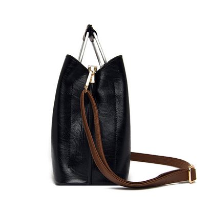 Black Elegant Leather Shoulder Bag for Women - Leather Handbag - skyjackerz