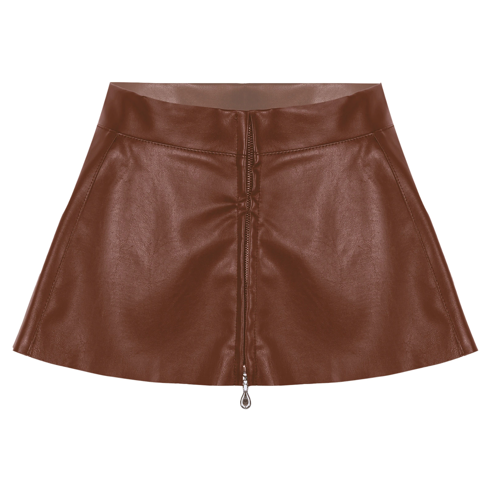 Brown / XS Women's Leather Mini Skirt - skyjackerz