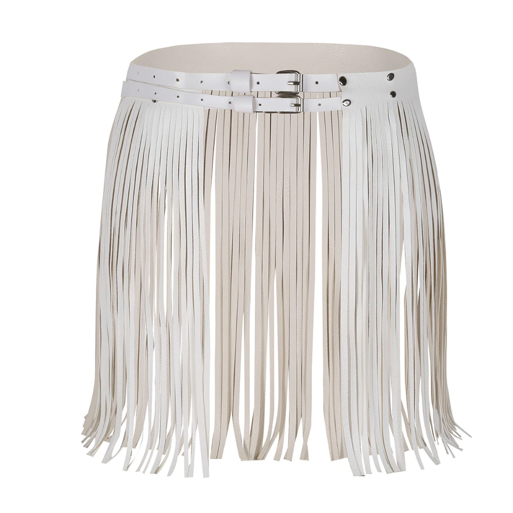 White Women's Fringe Tassel Skirt Belt - skyjackerz