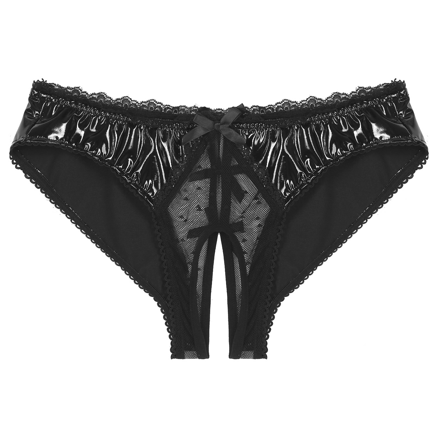 Women's Black Leather Mesh Panties - skyjackerz