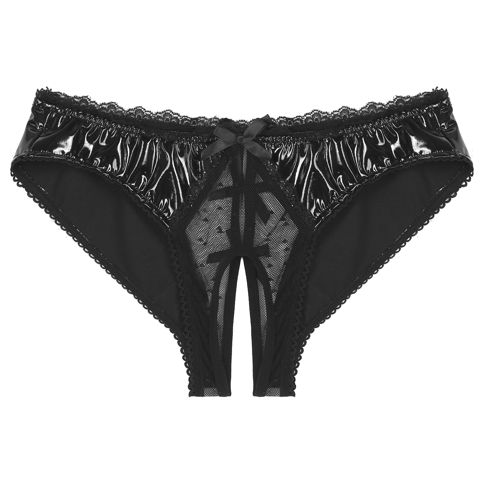 Women's Black Leather Mesh Panties - skyjackerz