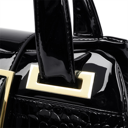 Black Women's Crocodile Leather Shoulder Bag - Leather Handbag - skyjackerz