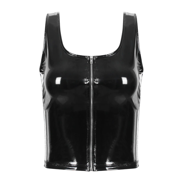 Women's U-Neck Short Leather Vest - skyjackerz