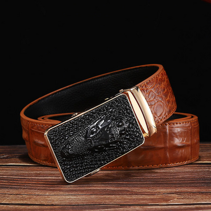 3 / 105 cm Men's Crocodile Head Genuine Leather Belt - skyjackerz