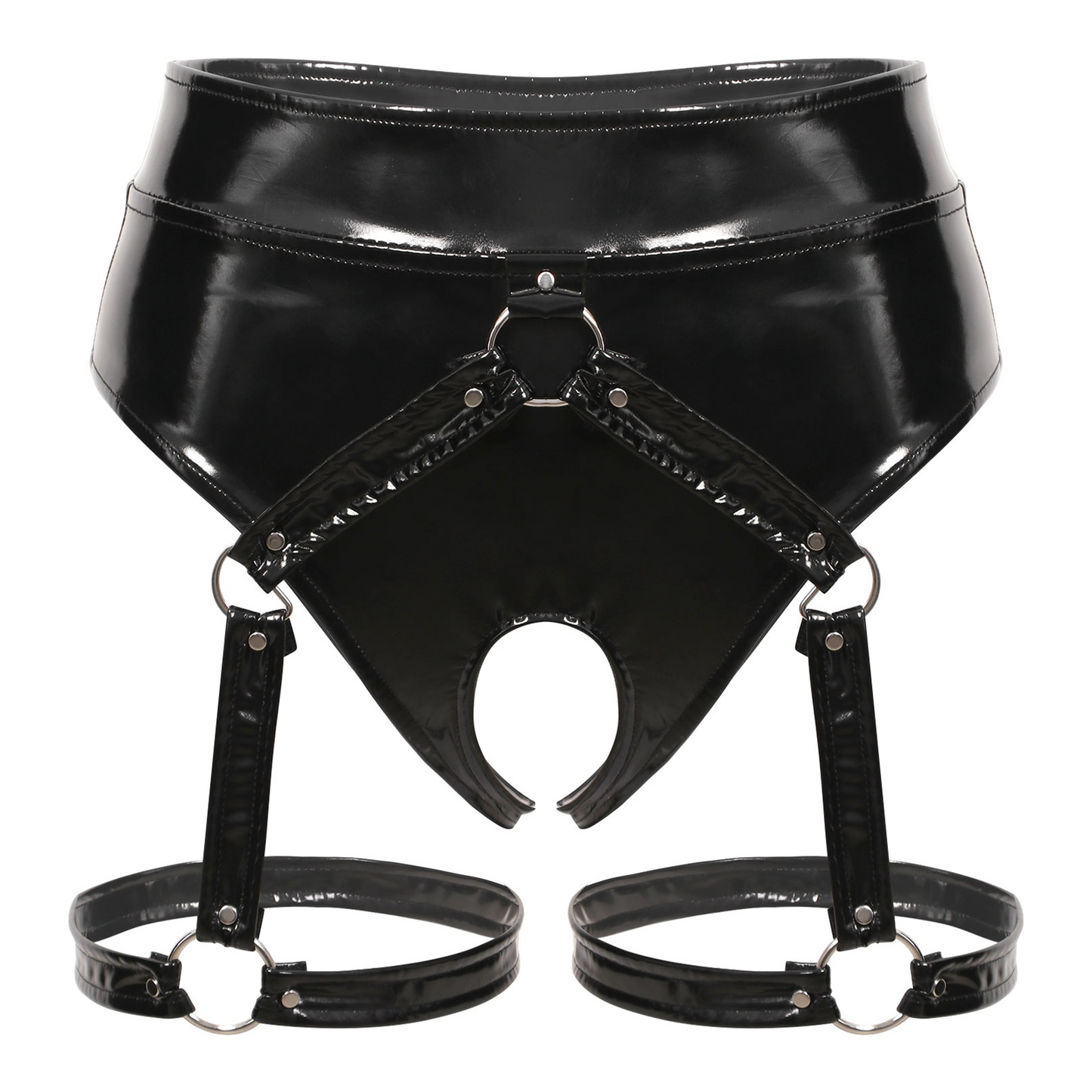 Black / S Women's Black Leather Shiny Panties - skyjackerz