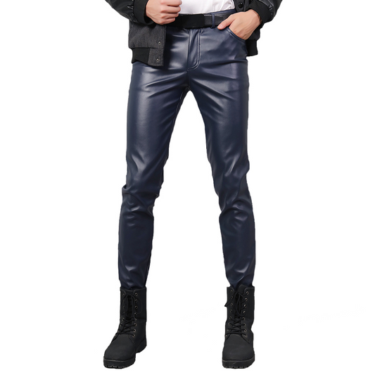 Men's Skinny Elastic Leather Pants - skyjackerz