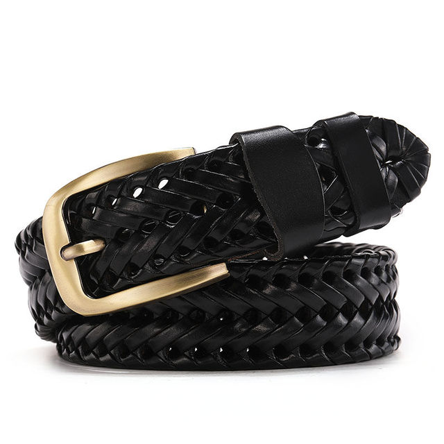 Black / 100 cm Men's Braided Leather Belt - skyjackerz