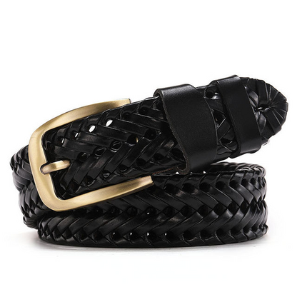 Black / 100 cm Men's Braided Genuine Leather Belt - skyjackerz