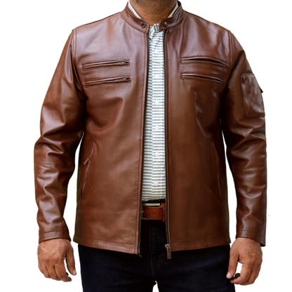 Medium Casual Brown Leather Jacket For Men - skyjackerz
