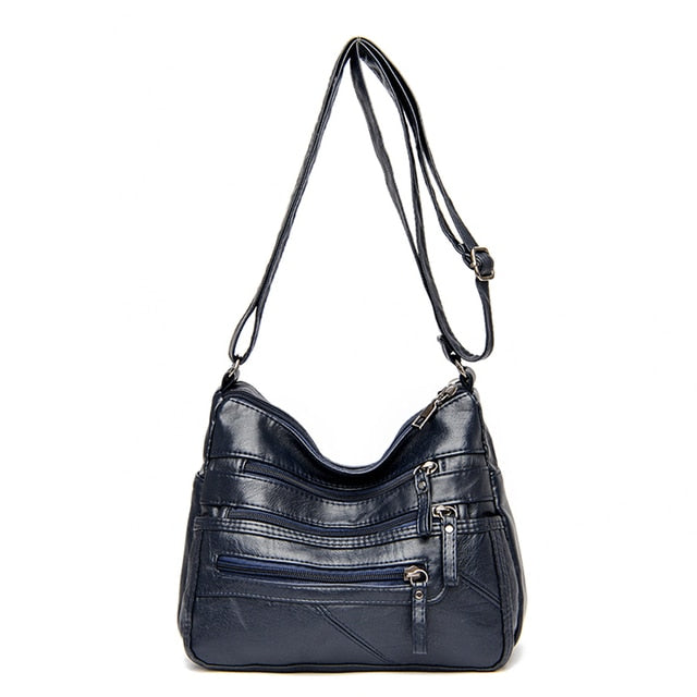 Blue Aubrey Shoulder Leather Bag For Women - skyjackerz