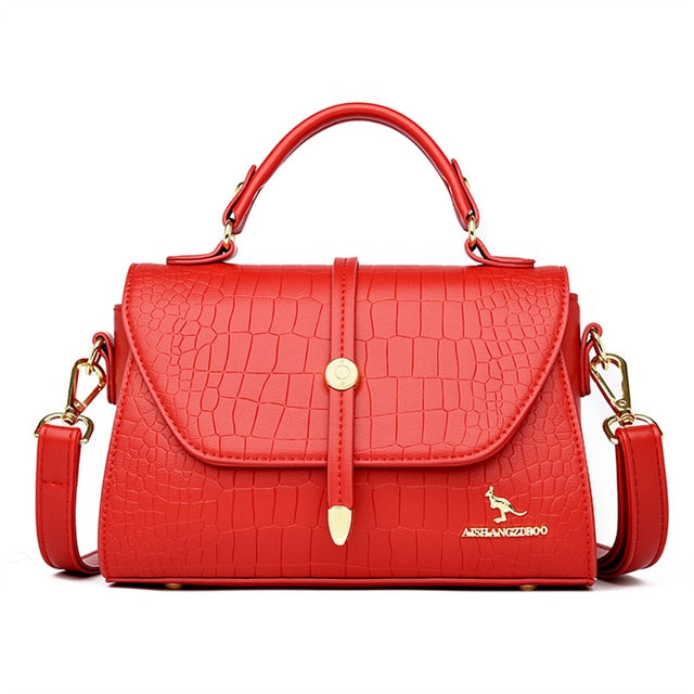 Designer Shoulder Bag, Red Crocodile Leather