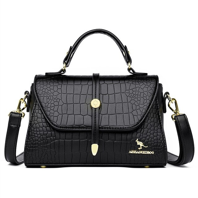 Black Crocodile Leather Designer Handbags For Women - skyjackerz