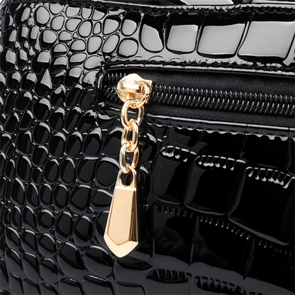 Black Women's Crocodile Leather Shoulder Bag - Leather Handbag - skyjackerz
