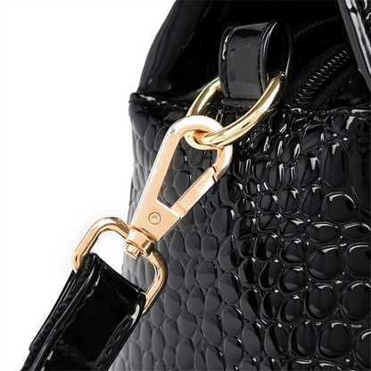 Black Women's Crocodile Leather Shoulder Bag - Leather Handbag - skyjackerz